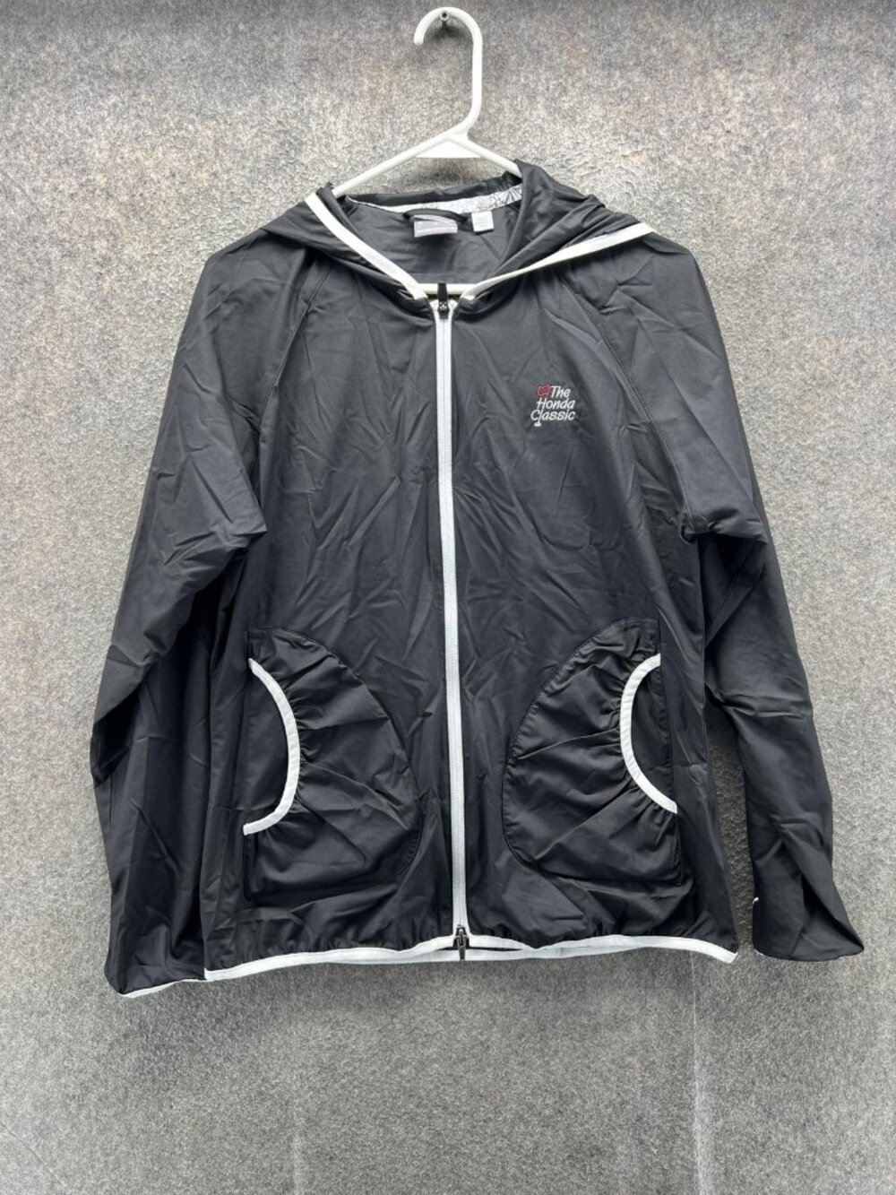 Puma Windbreaker Jacket Women Large Black Golf Hooded Full Zip The Honda Classic